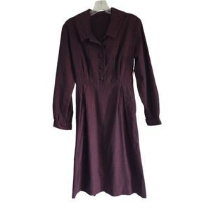 Vtg 40s Handmade XS Burgundy Purple Dress Long Sleeve Zip Up Covered Buttons